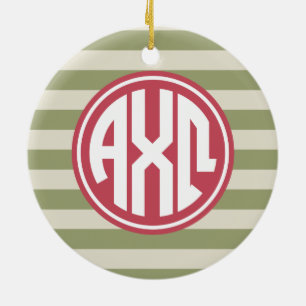 Adorno De Cerámica Alpha Chi Omega Patrón de franja de monograma