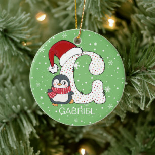 Adorno De Cerámica Alphabet G Santa Hat Penguin Snowflake navidades