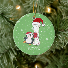 Adorno De Cerámica Alphabet I Santa Hat Penguin Snowflake