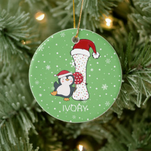 Adorno De Cerámica Alphabet I Santa Hat Penguin Snowflake