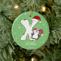 Alphabet X Santa Hat Penguin Snowflake navidades