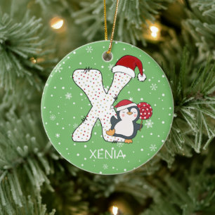 Adorno De Cerámica Alphabet X Santa Hat Penguin Snowflake navidades