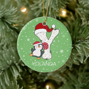 Adorno De Cerámica Alphabet Y Santa Hat Penguin Snowflake