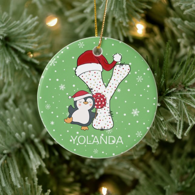 Adorno De Cerámica Alphabet Y Santa Hat Penguin Snowflake (Árbol)