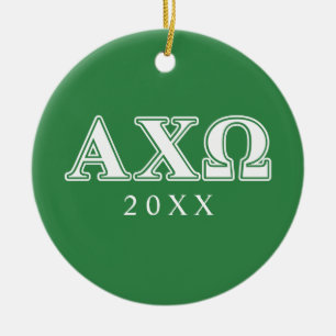 Adorno De Cerámica Alphi Chi Omega Letras Blancas y Verdes