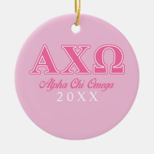 Adorno De Cerámica Alphi Chi Omega Letras Rosas