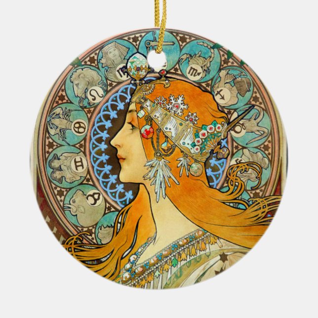 Adorno De Cerámica Alphonse Mucha Art Nouveau Zodiac (Frente)
