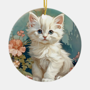 Adorno De Cerámica Alphonse Mucha Estilo Gato Blanco