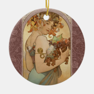 Adorno De Cerámica Alphonse Mucha Frutas Art Nouveau Vintage Doncella