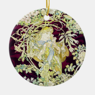 Adorno De Cerámica Alphonse Mucha Mujer con margarita Art Nouveau Art