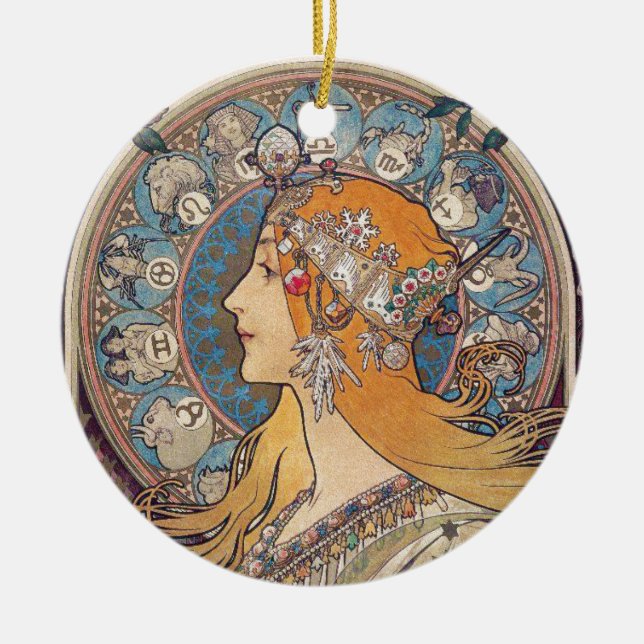 Adorno De Cerámica Alphonse Mucha , “Zodiac” (Frente)