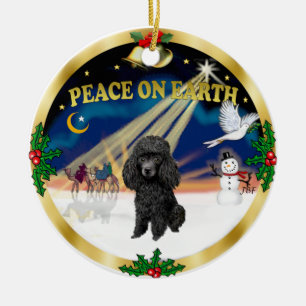 Adorno De Cerámica Amanecer de Navidad - Caniche Toy Negro