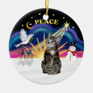 Adorno De Cerámica Amanecer de Navidad - Gato tigre atigrado marrón