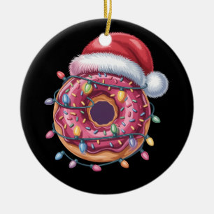 Adorno De Cerámica Amante de Donuts Luces de Navidad Sombrero de Sant