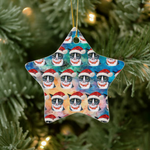 Adorno De Cerámica Amante de gatos divertidos Navidad en blanco y neg