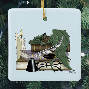 Adorno De Cerámica Amante de Libros Dragón Durmiente Caprichoso Verde