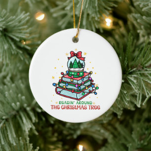 Adorno De Cerámica Amante de libros navideños festivos