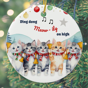 Adorno De Cerámica Amante de los Gatos Divertidos Navidad Acuarela