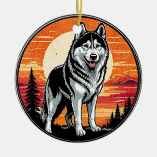 Adorno De Cerámica Amante de Perro Atardecer Retro Husky