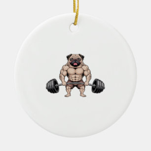 Adorno De Cerámica Amante de Perro Pug Musculoso Levantamiento de Pes