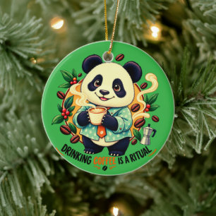 Adorno De Cerámica Amante del café Panda – Beber café es un ritual