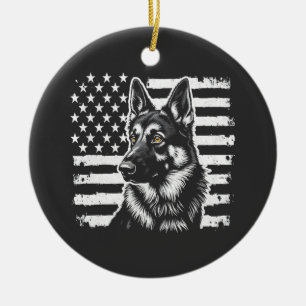 Adorno De Cerámica Amante del perro pastor alemán bandera estadounide