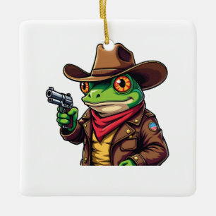 Adorno De Cerámica Amantes de rana occidental de Kawaii Cowboy gracio