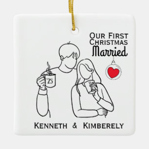 Adorno De Cerámica Amantes del Café Primera Navidad Casados