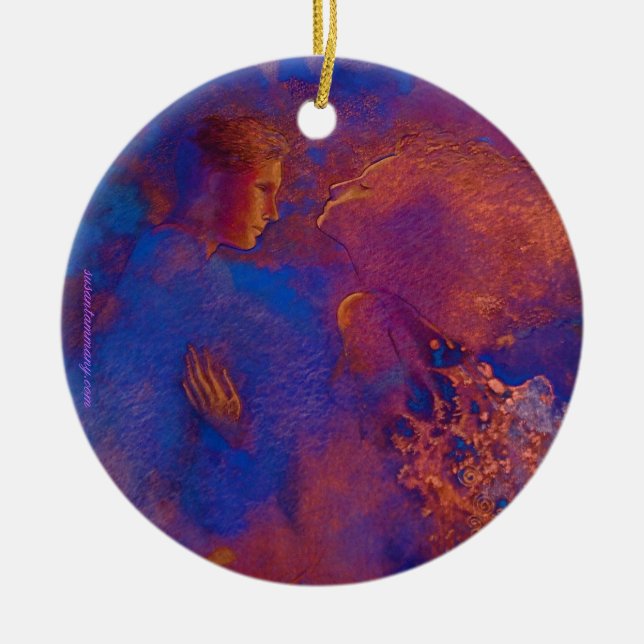 Adorno De Cerámica Amantes poéticos pendientes (Frente)