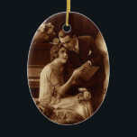 Adorno De Cerámica Amantes románticos, amantes del amor y el romance<br><div class="desc">Fotografía de época sepia antigua con una imagen romántica y amorosa con una pareja recién casada leyendo partituras junto a un piano.</div>