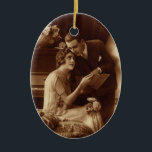 Adorno De Cerámica Amantes románticos, amantes del amor y el romance<br><div class="desc">Fotografía de época sepia antigua con una imagen romántica y amorosa con una pareja recién casada leyendo partituras junto a un piano.</div>