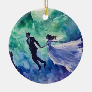 Adorno De Cerámica Amantes voladores - Pintura de acuarela