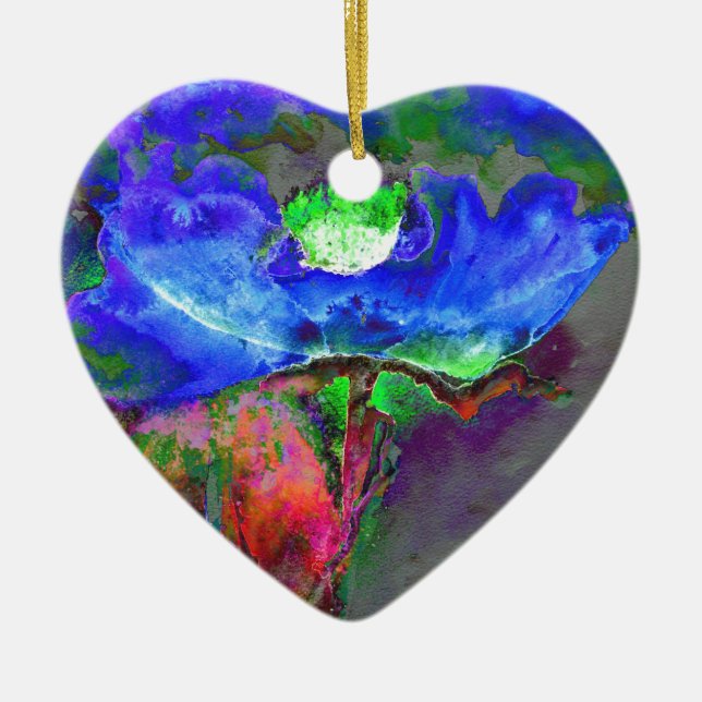 Adorno De Cerámica Amapola azul, flor abstracta azul (Frente)