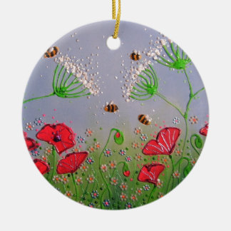 Adorno De Cerámica Amapolas y abejas