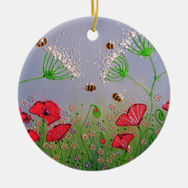 Adorno De Cerámica Amapolas y abejas (Frente)