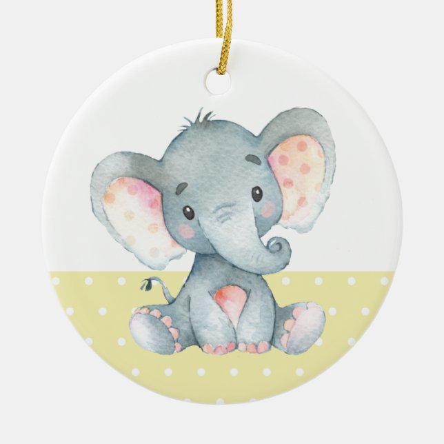 Adorno De Cerámica Amarillo de Baby Shower elefante lindo (Frente)
