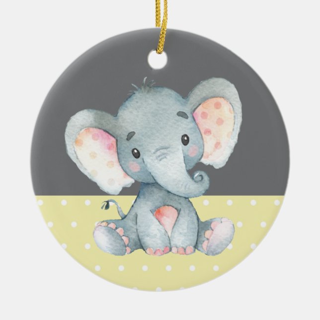 Adorno De Cerámica Amarillo de Baby Shower elefante lindo (Frente)