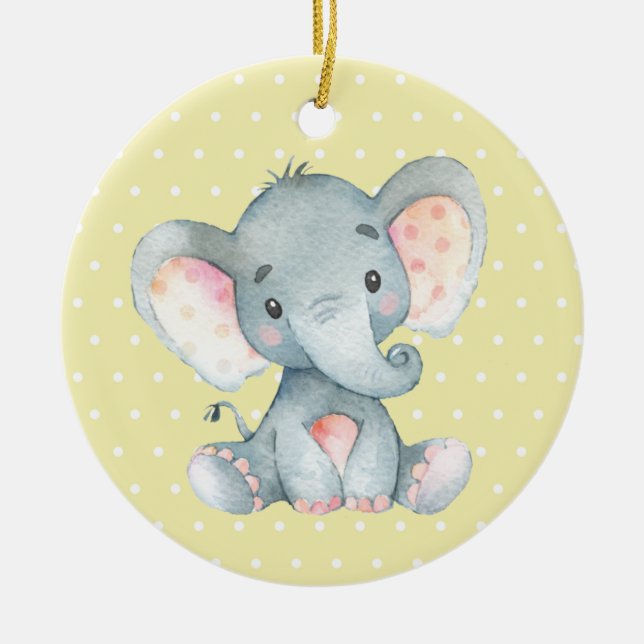 Adorno De Cerámica Amarillo de Baby Shower elefante lindo (Frente)