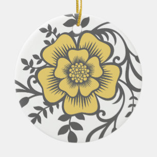 Adorno De Cerámica amarillo DE FLORES DE WOODCUT