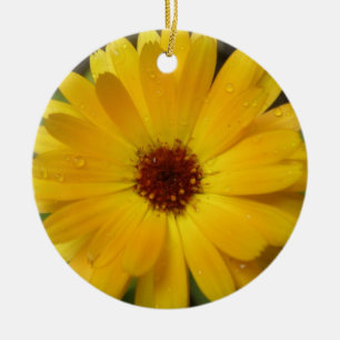 Adorno De Cerámica Amarillo Marigold Macro Personalizado Cumpleaños