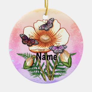 Adorno De Cerámica Amarillo Mariposa Amapola 