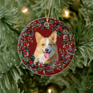 Adorno De Cerámica Amarillo rubio Corgi Navidades de Navidad rojo era