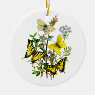 Adorno De Cerámica Amarillo y mariposas de Swallowtail