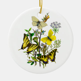 Adorno De Cerámica Amarillo y mariposas de Swallowtail