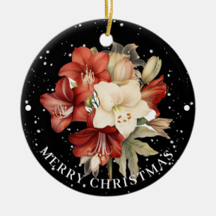 Adorno De Cerámica Amaryllis rojas y blancas en la Navidad de los mor