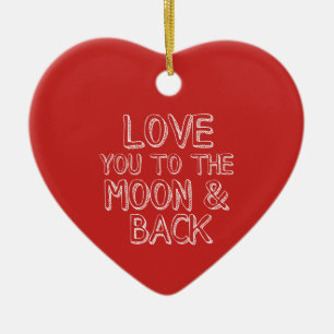 Adorno De Cerámica Ámele al corazón rojo del navidad de la luna y d
