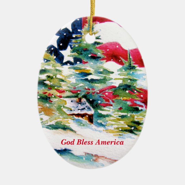 Adorno De Cerámica American Flag Oval Ornament (Frente)