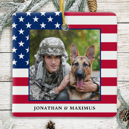 Adorno De Cerámica American Flag Patriotic Christmas Custom Photo