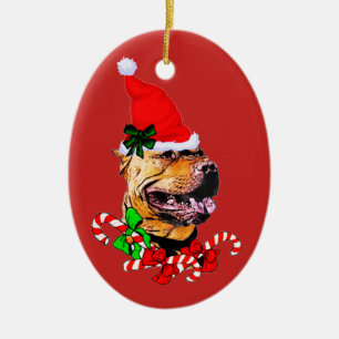 Adorno De Cerámica American Pit Bull Terrier Navidad