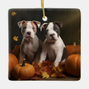Adorno De Cerámica American Staffordshire Puppy Autumn Delight